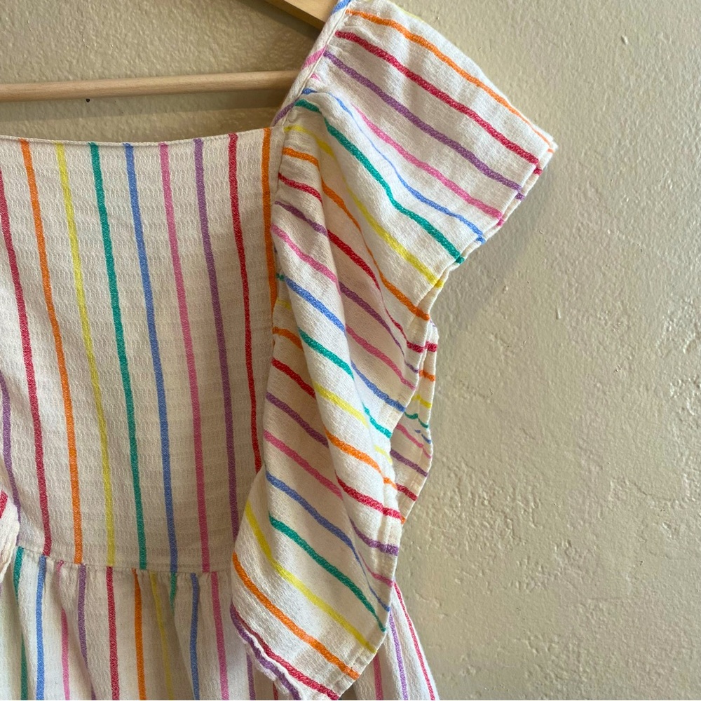 ☀️5/25☀️ Cat & Jack Rainbow Stripe Dress w Flutter Ruffle Sleeve,Cotton,XL 14/16 - Picture 2 of 6